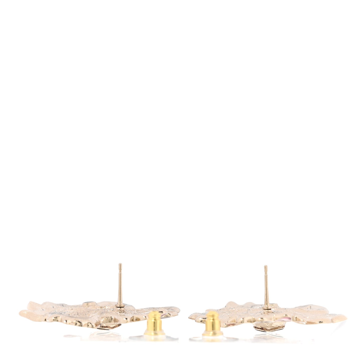 Resin Metal CC Camellia Earrings Gold Pink Multicolor