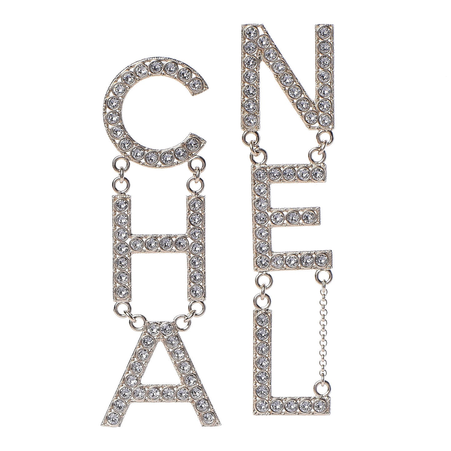 Crystal Cha-Nel Logo Drop Earrings Gold