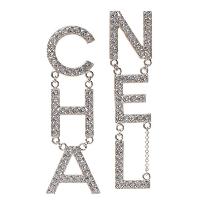 Chanel Crystal Cha-Nel Logo Drop Earrings Gold 1 of 5