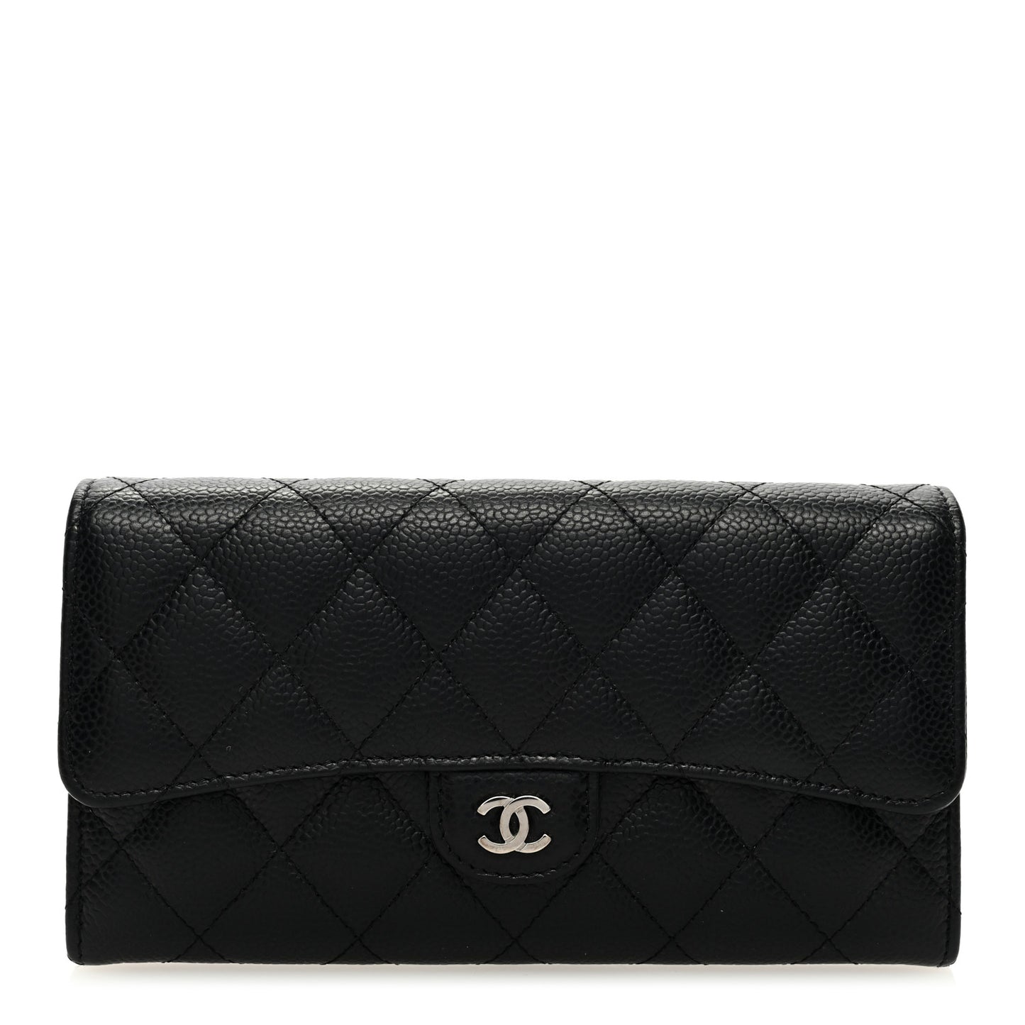 Caviar Quilted Large Gusset Flap Wallet Black