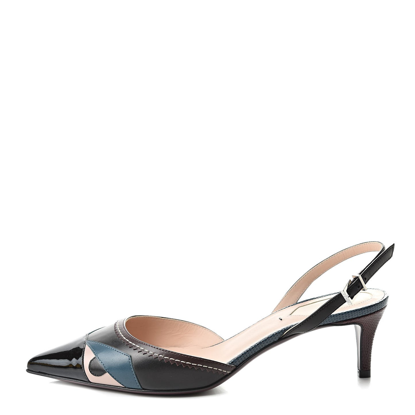 Patent Calfskin Bug Slingback Pumps 37 Multicolor