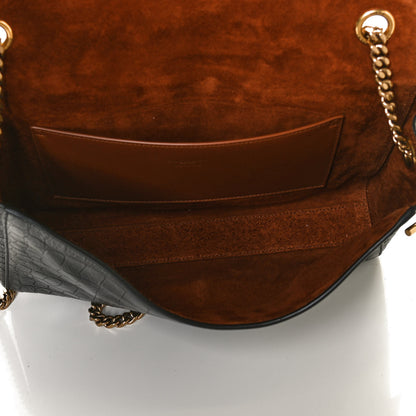 Saint Laurent Calfskin Crocodile Embossed Suede Medium Reversible Monogram Kate Satchel Military Taupe 9 of 16