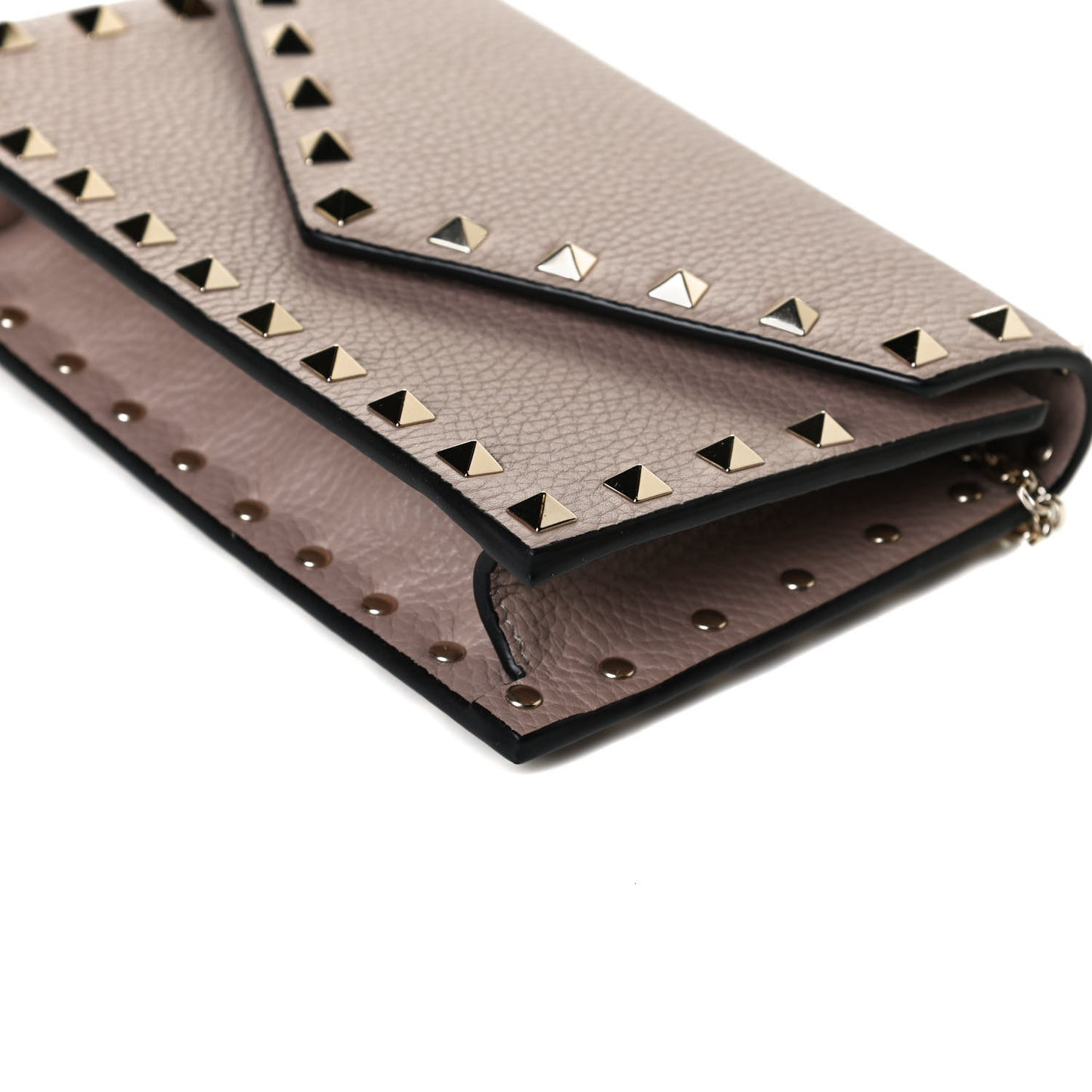 Pebbled Calfskin Rockstud Envelope Wallet on Chain Poudre