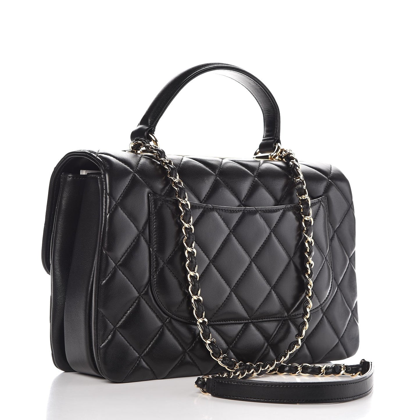 Lambskin Quilted Medium Trendy CC Flap Dual Handle Bag Black