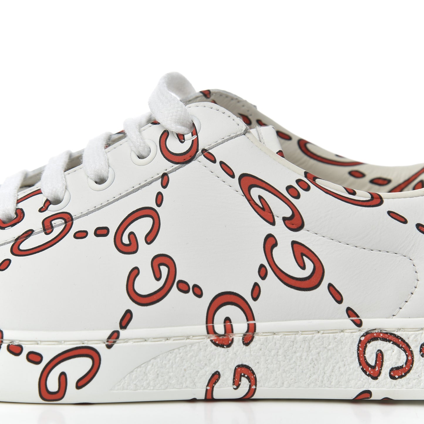 Calfskin GucciGhost Print Mens Ace Sneakers 7 White Hibiscus Red