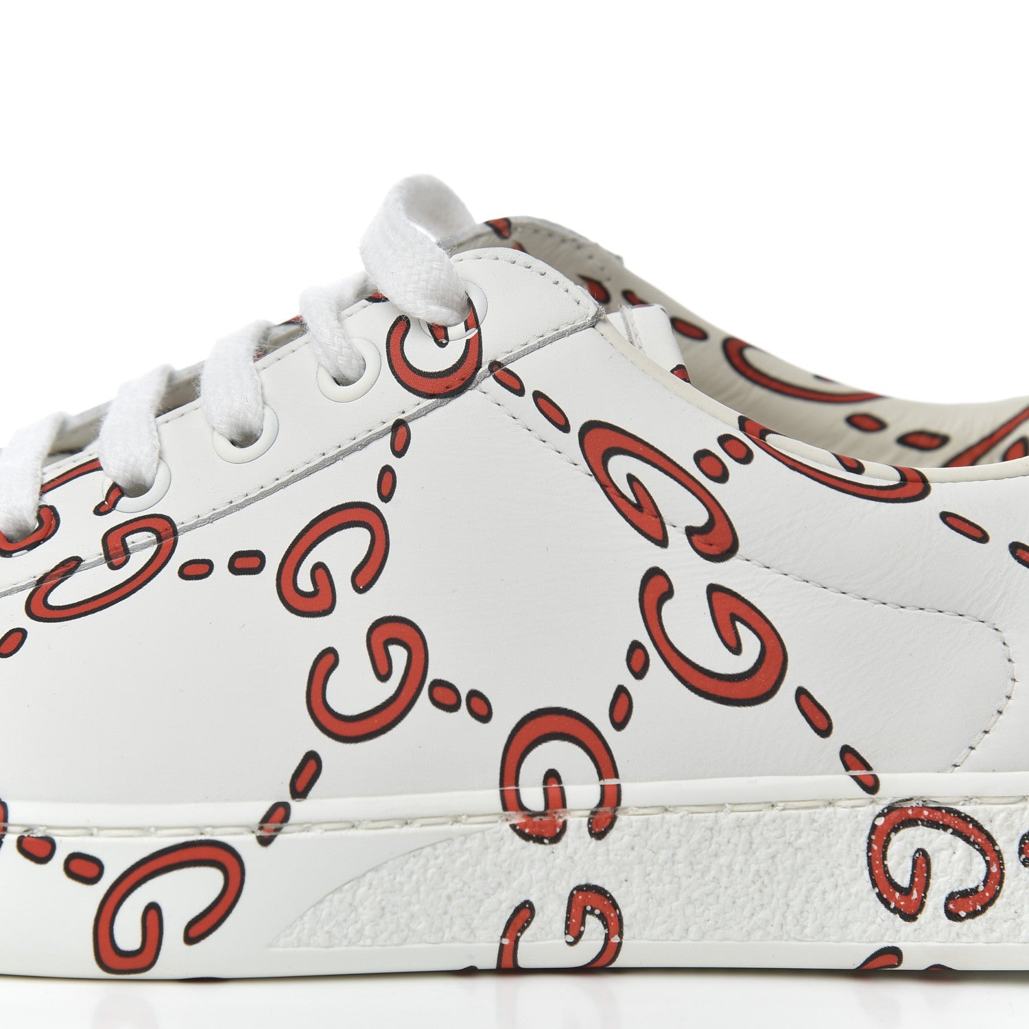 Gucci Calfskin GucciGhost Print Mens Ace Sneakers 7 White Hibiscus Red 10 of 13