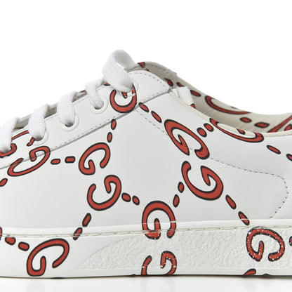 Gucci Calfskin GucciGhost Print Mens Ace Sneakers 7 White Hibiscus Red 10 of 13