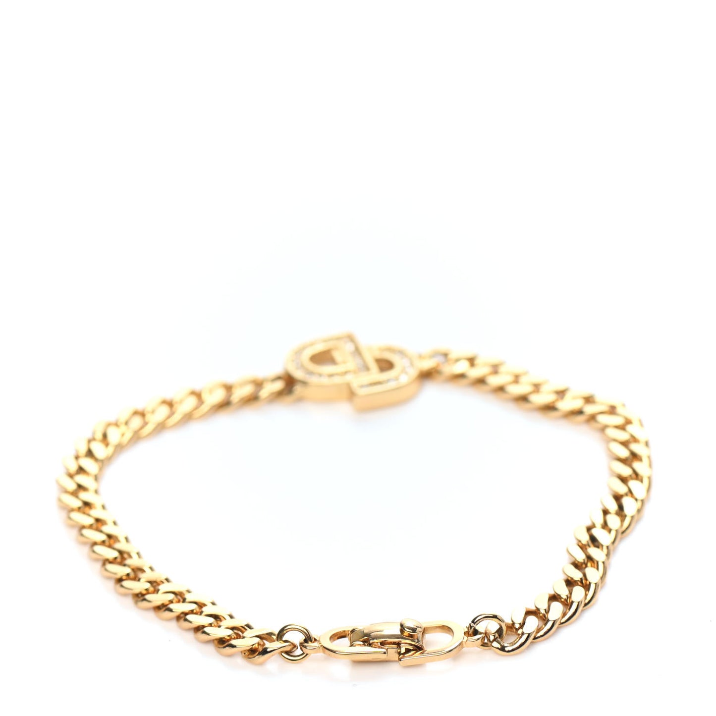 Metal Crystal Chain Logo Bracelet Gold