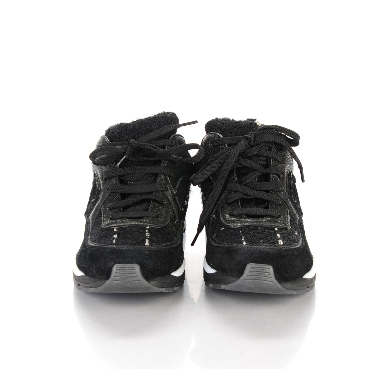 Suede Tweed Goatskin CC Sneakers 35 Black