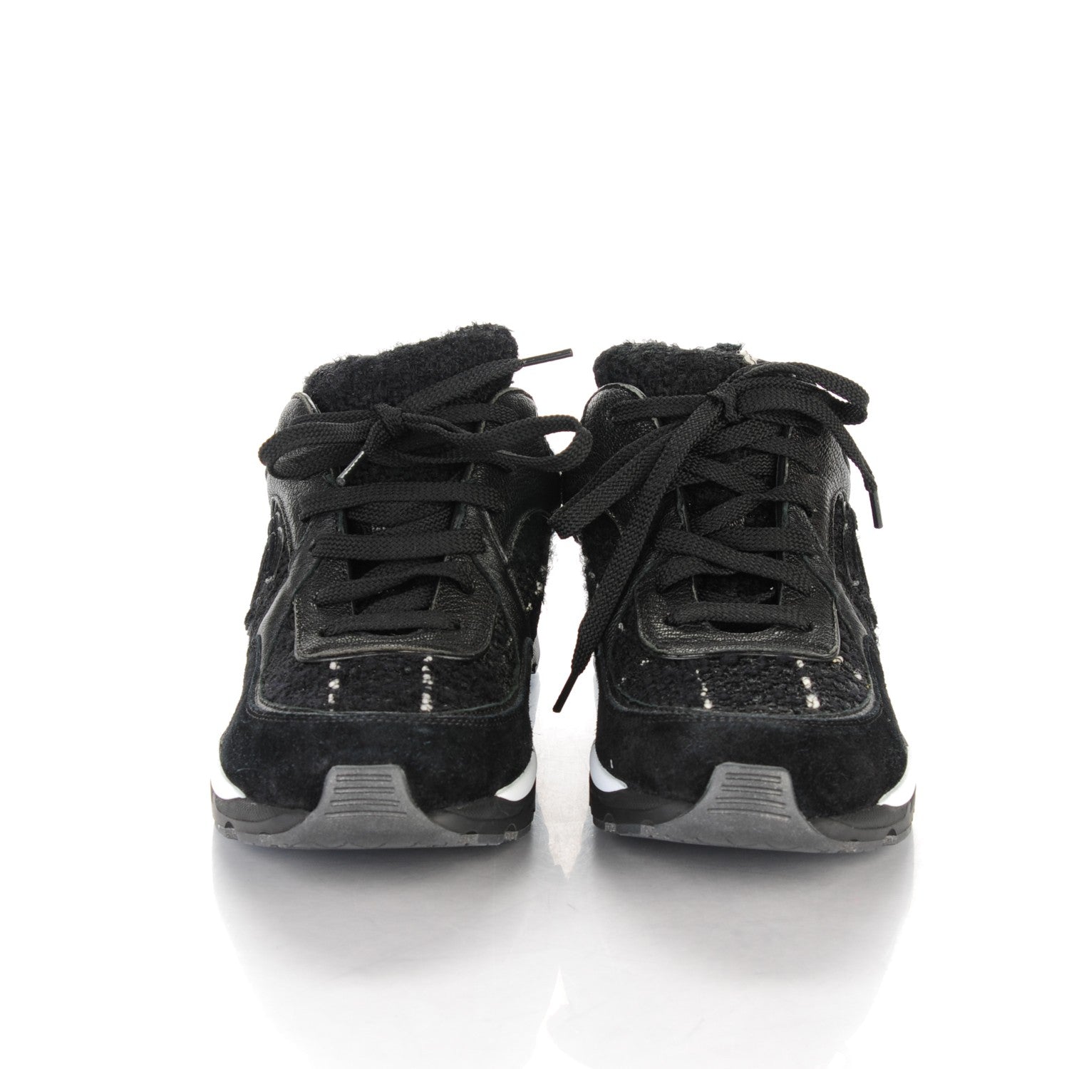 Chanel Suede Tweed Goatskin CC Sneakers 35 Black 2 of 7