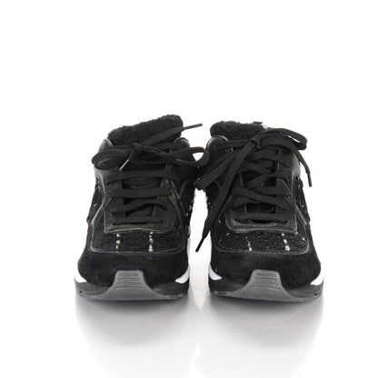 Chanel Suede Tweed Goatskin CC Sneakers 35 Black 2 of 7