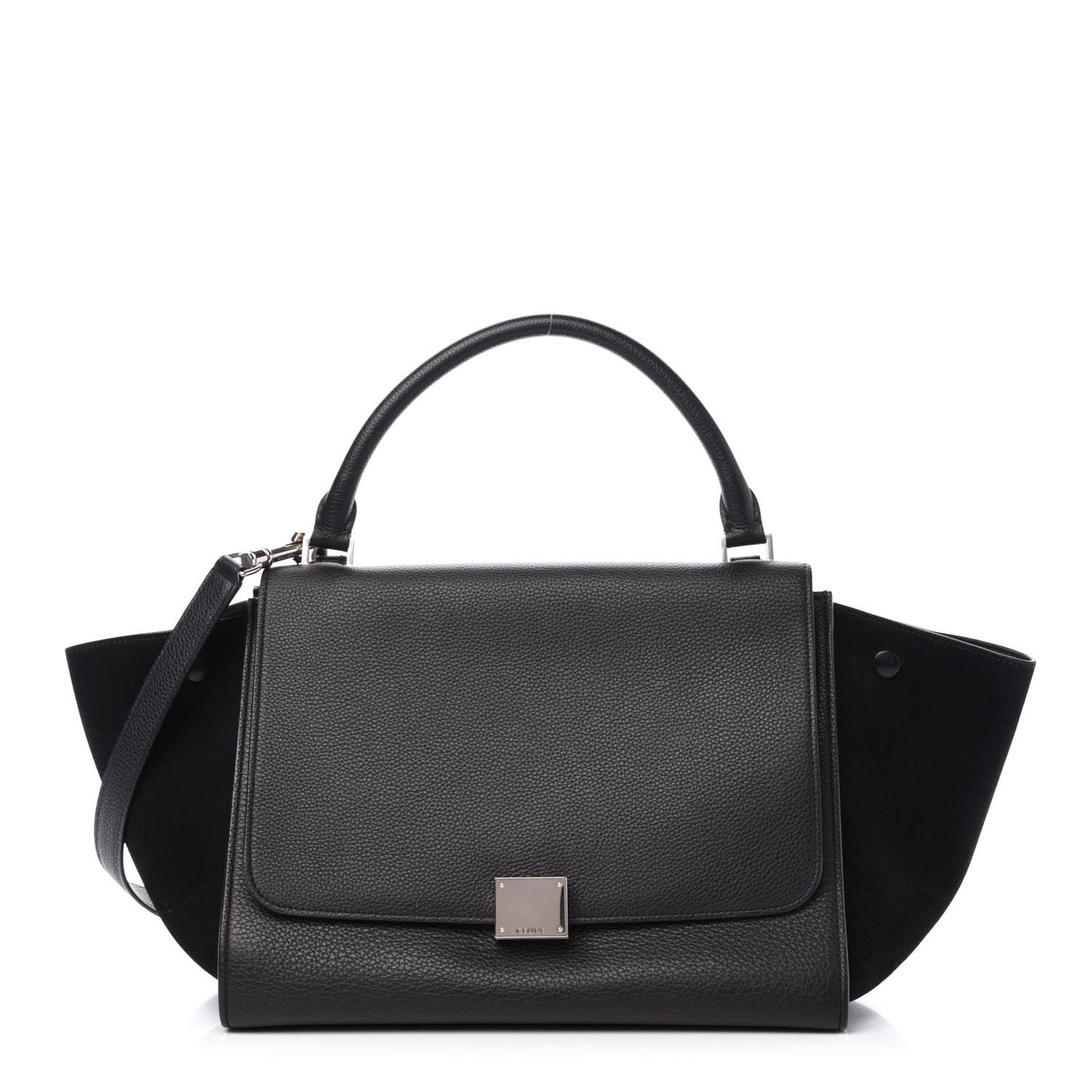 Drummed Calfskin Suede Medium Trapeze Black