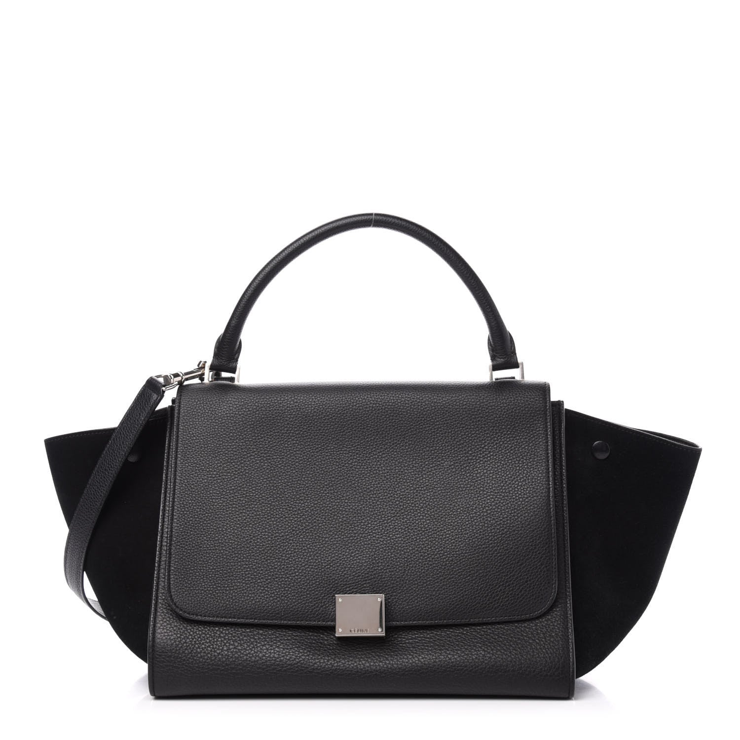 Celine Drummed Calfskin Suede Medium Trapeze Black 1 of 9