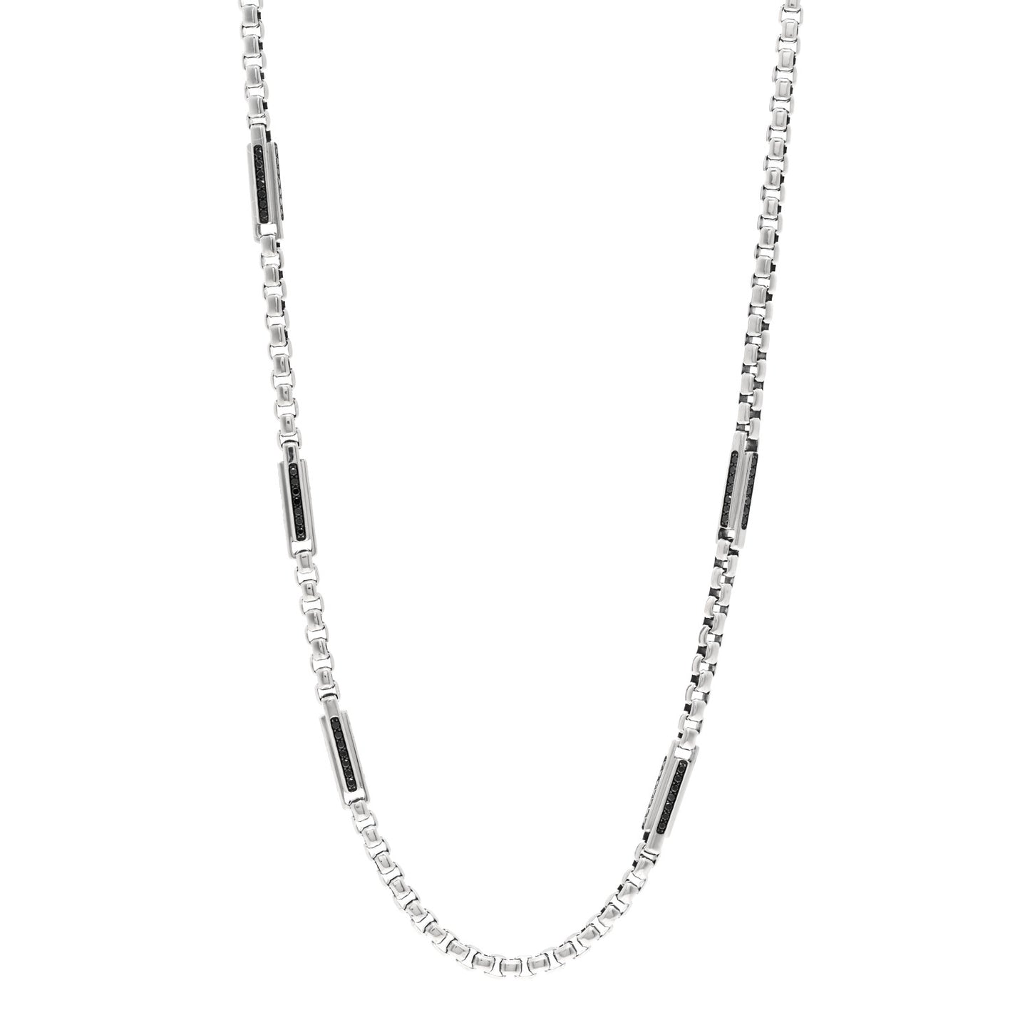 Sterling Silver Black Diamond Pave Streamline Station Box Chain Necklace 22"