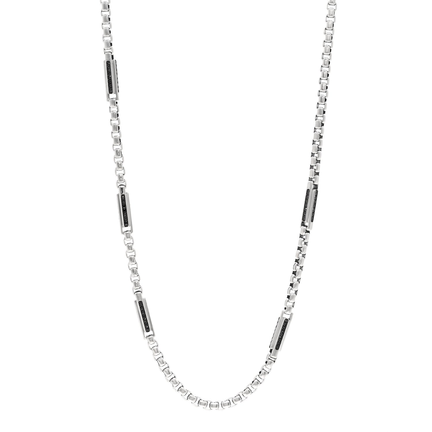 David Yurman Sterling Silver Black Diamond Pave Streamline Station Box Chain Necklace 22" 1 of 4