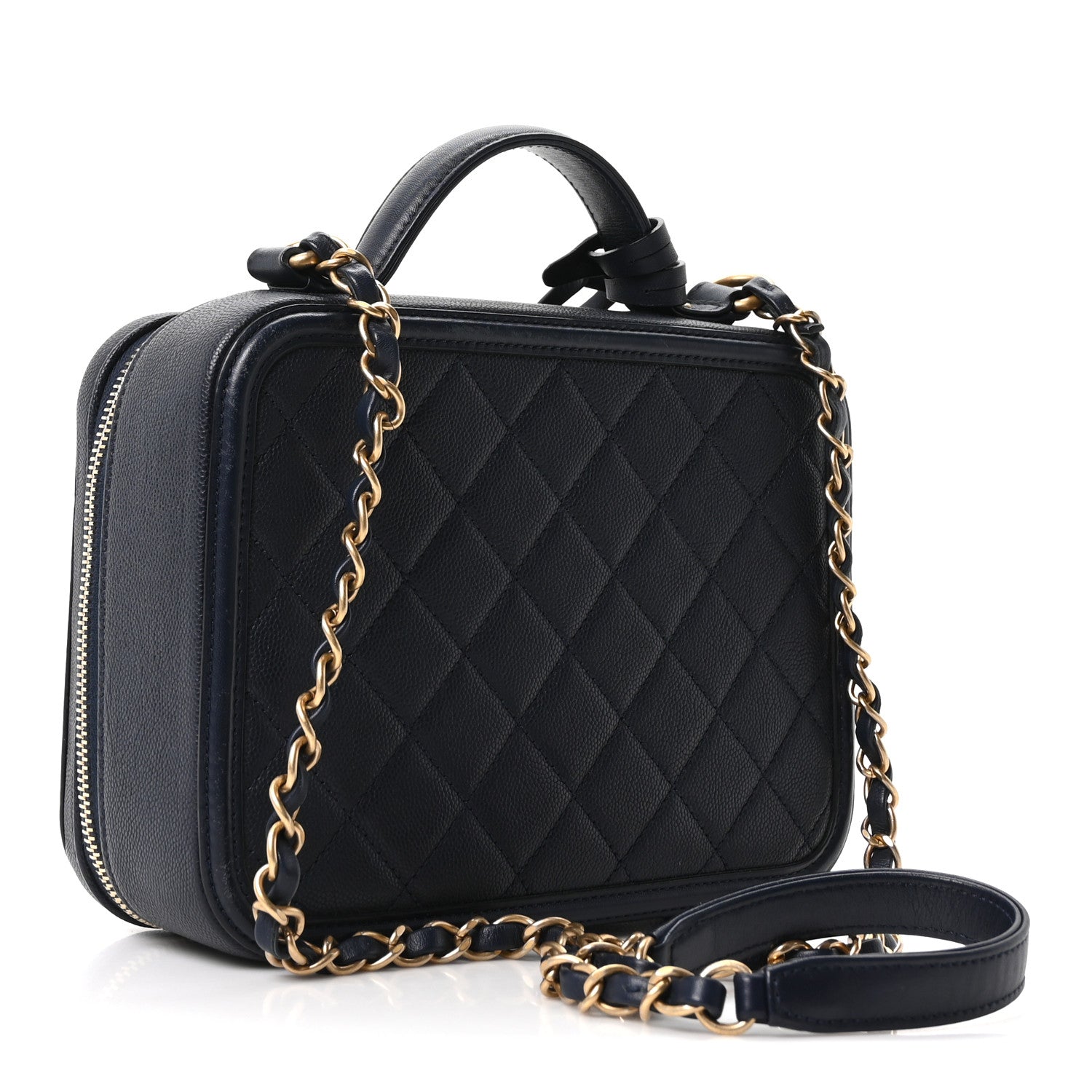 Chanel Caviar Quilted Medium CC Filigree Vanity Case Navy 3 of 10