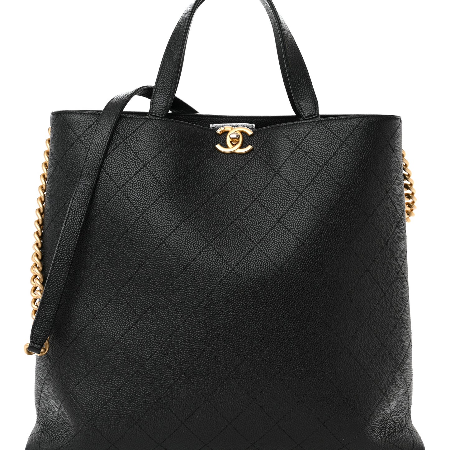 Caviar Stitched Large Shopping Tote Bag Black