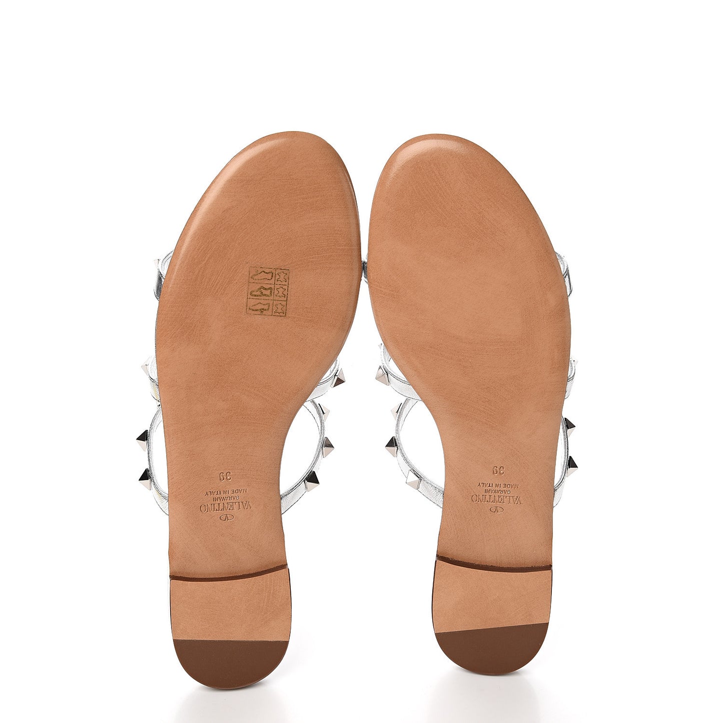 Metallic Nappa Rockstud Caged Flat Slide Sandals 39 Silver
