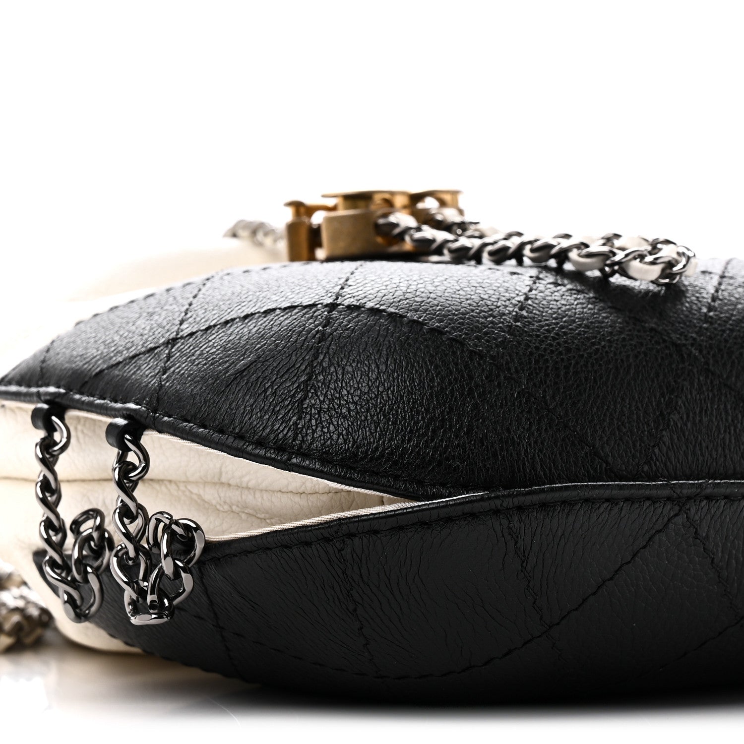 Chanel Aged Calfskin Quilted Small Gabrielle Bucket White Black 9 of 10