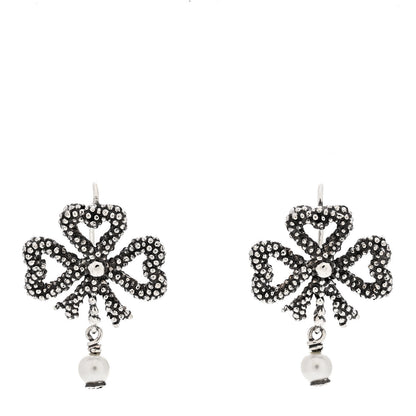 Gucci Sterling Silver Glass Pearl Heart Ribbon Earrings 1 of 5