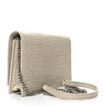 Saint Laurent Calfskin Crocodile Embossed Kate Monogram Tassel Chain Wallet Vintage White 2 of 10
