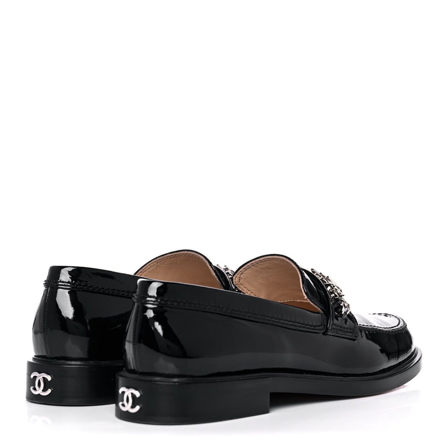 Patent Calfskin Logo Loafers 40 Black