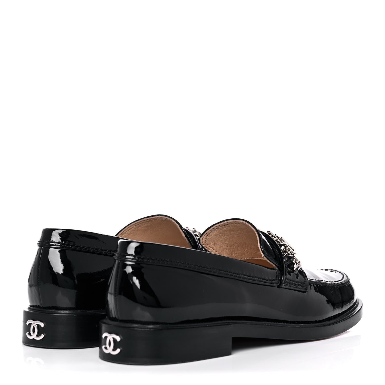 Chanel Patent Calfskin Logo Loafers 40 Black 4 of 12