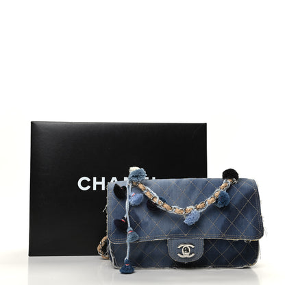 Chanel Denim Quilted Medium Pompom Flap Dark Blue 12 of 12
