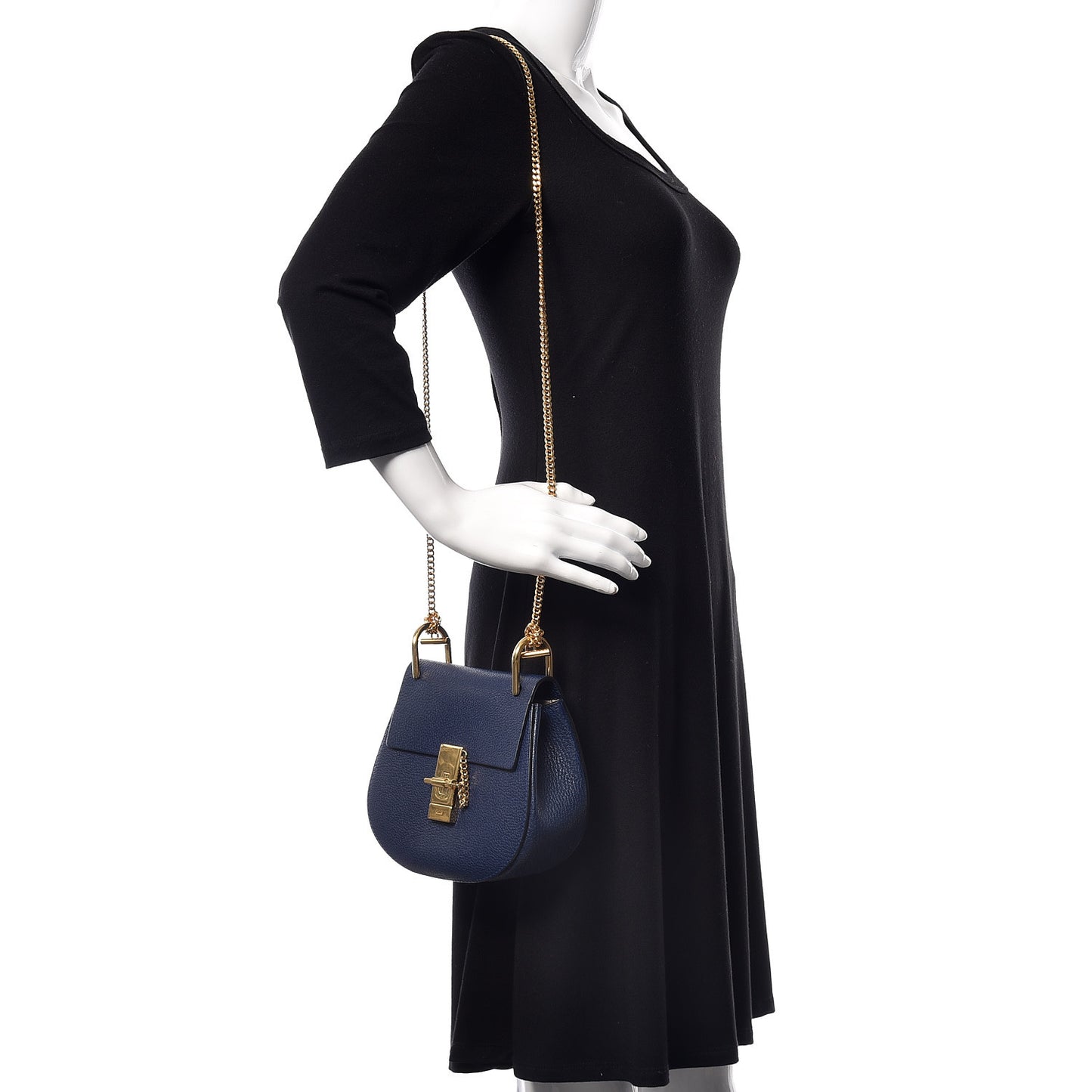 Grained Lambskin Mini Drew Shoulder Bag Royal Navy