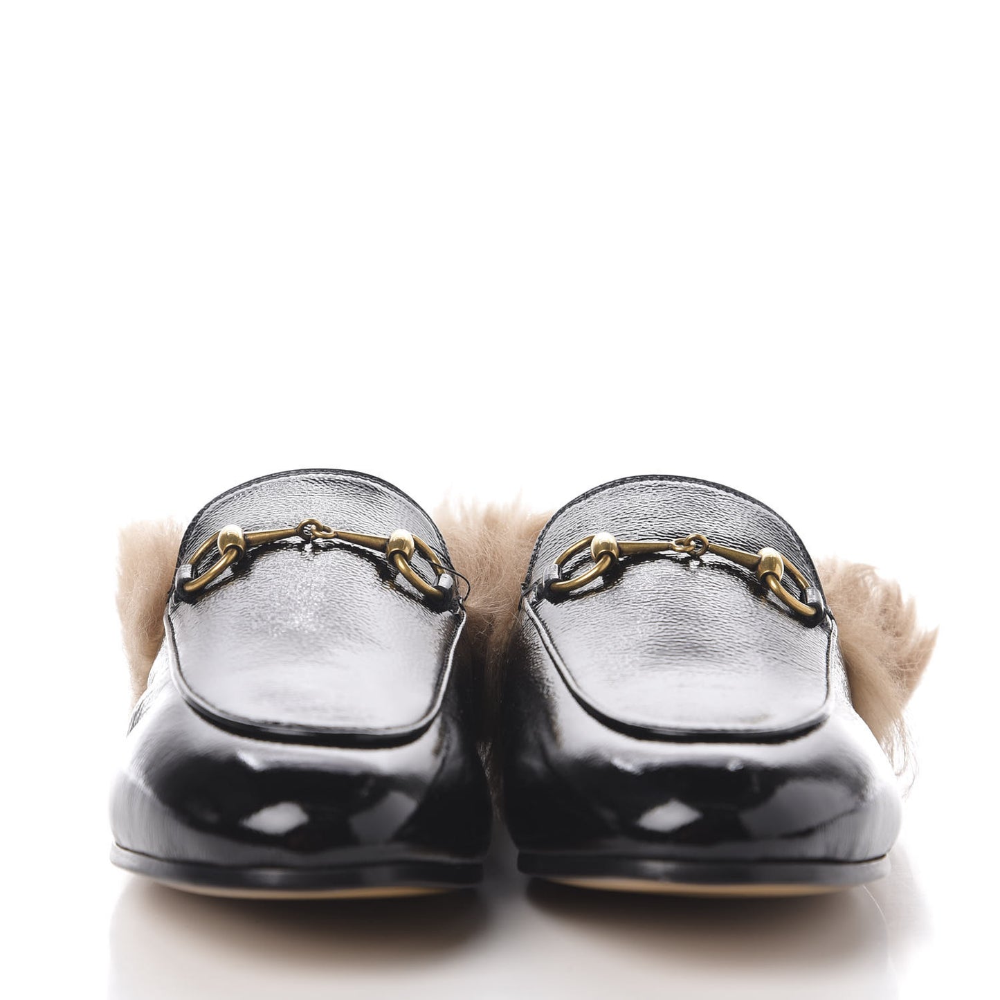 Patent Fur Womens Princetown Slippers 38 Black Natural