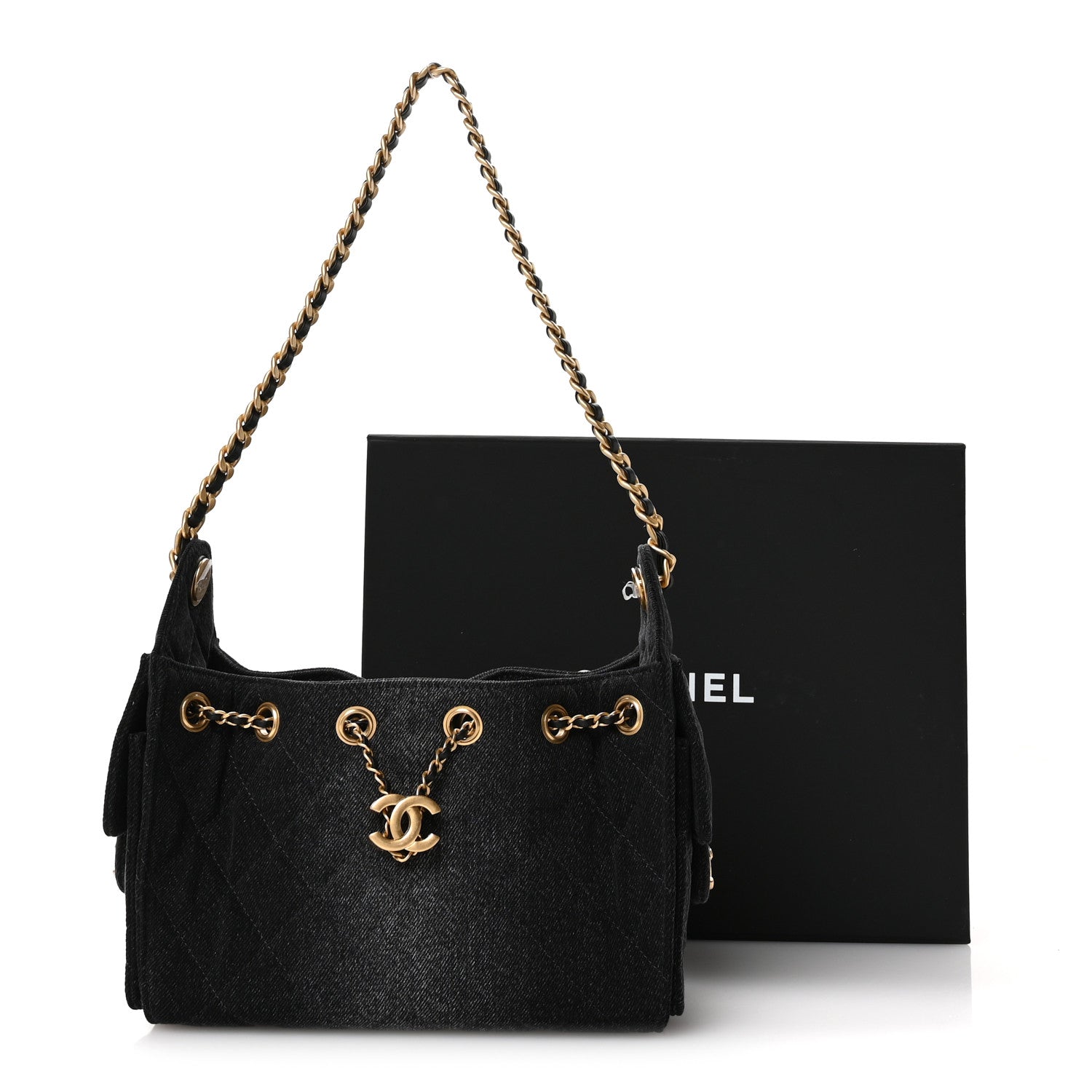 Chanel Washed Denim Quilted Mini Chanel 25 Handbag Black 11 of 11