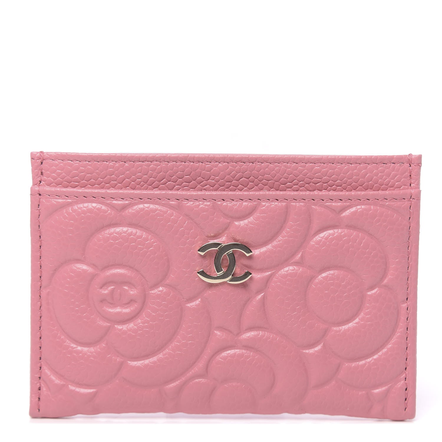 Chanel Caviar Camellia Embossed Card Holder Pink 1 of 9