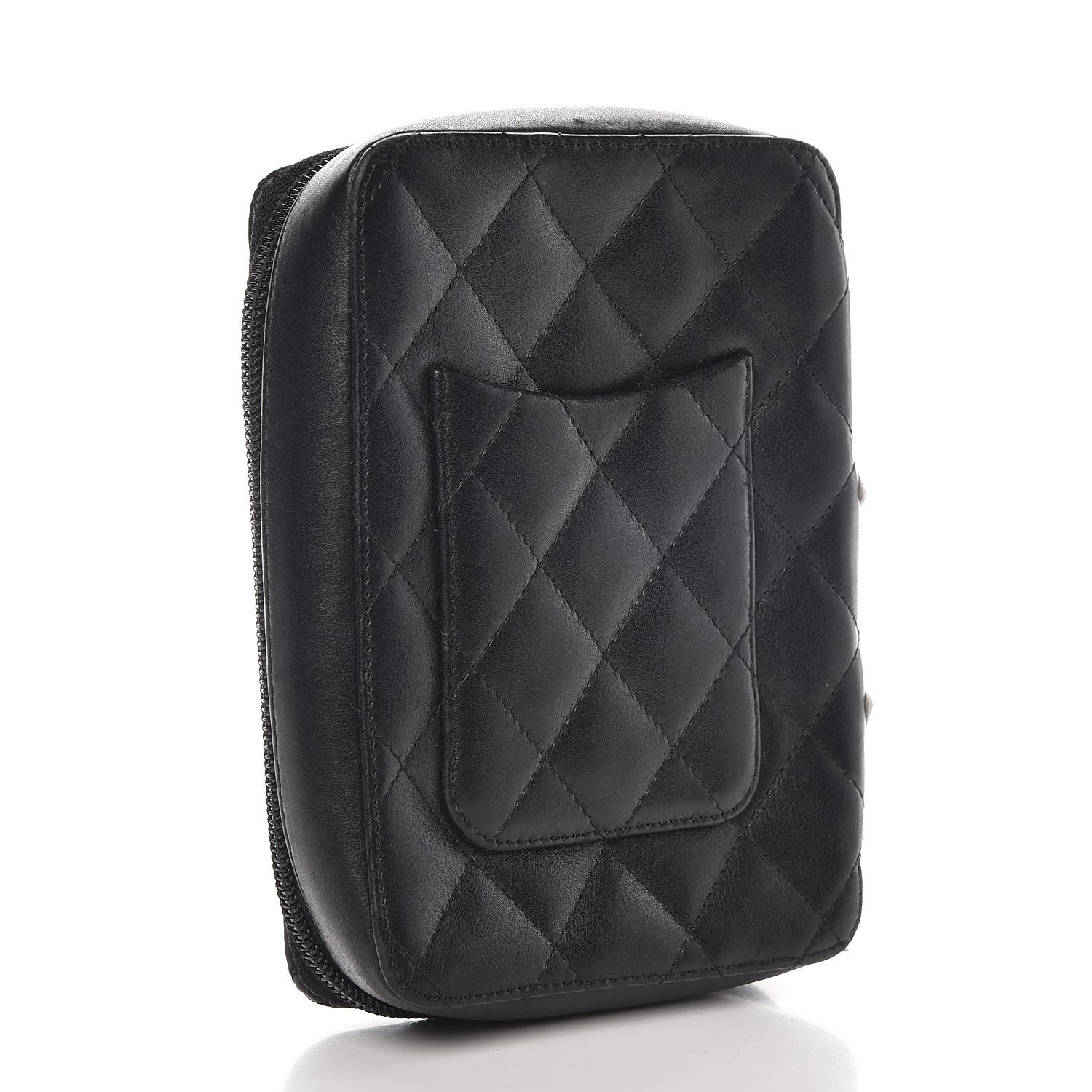Chanel Calfskin Quilted Cambon Zip Around Makeup Pouch Black White 2 of 10
