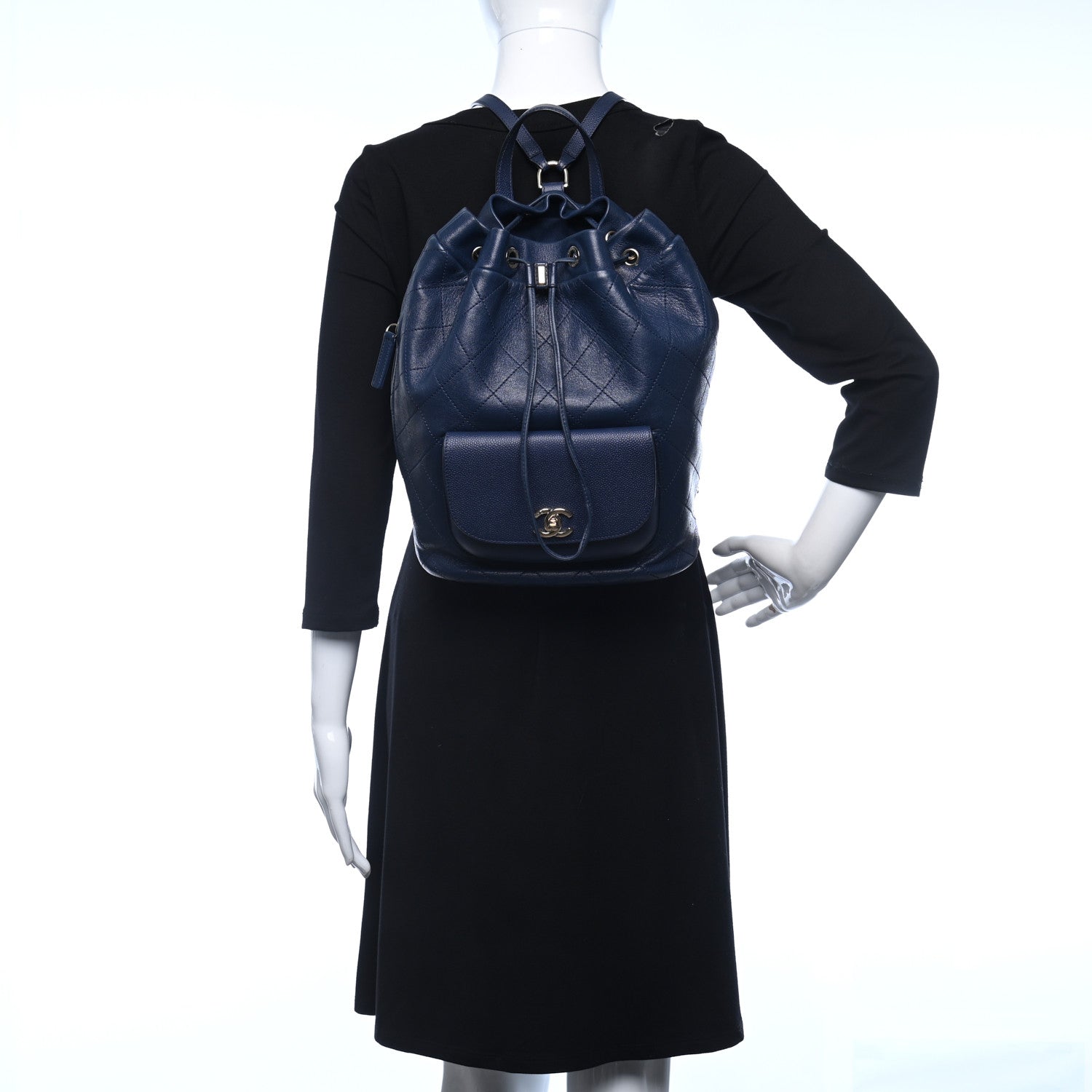 Chanel Sheepskin Caviar Quilted Daily Round Backpack Blue 2 of 10