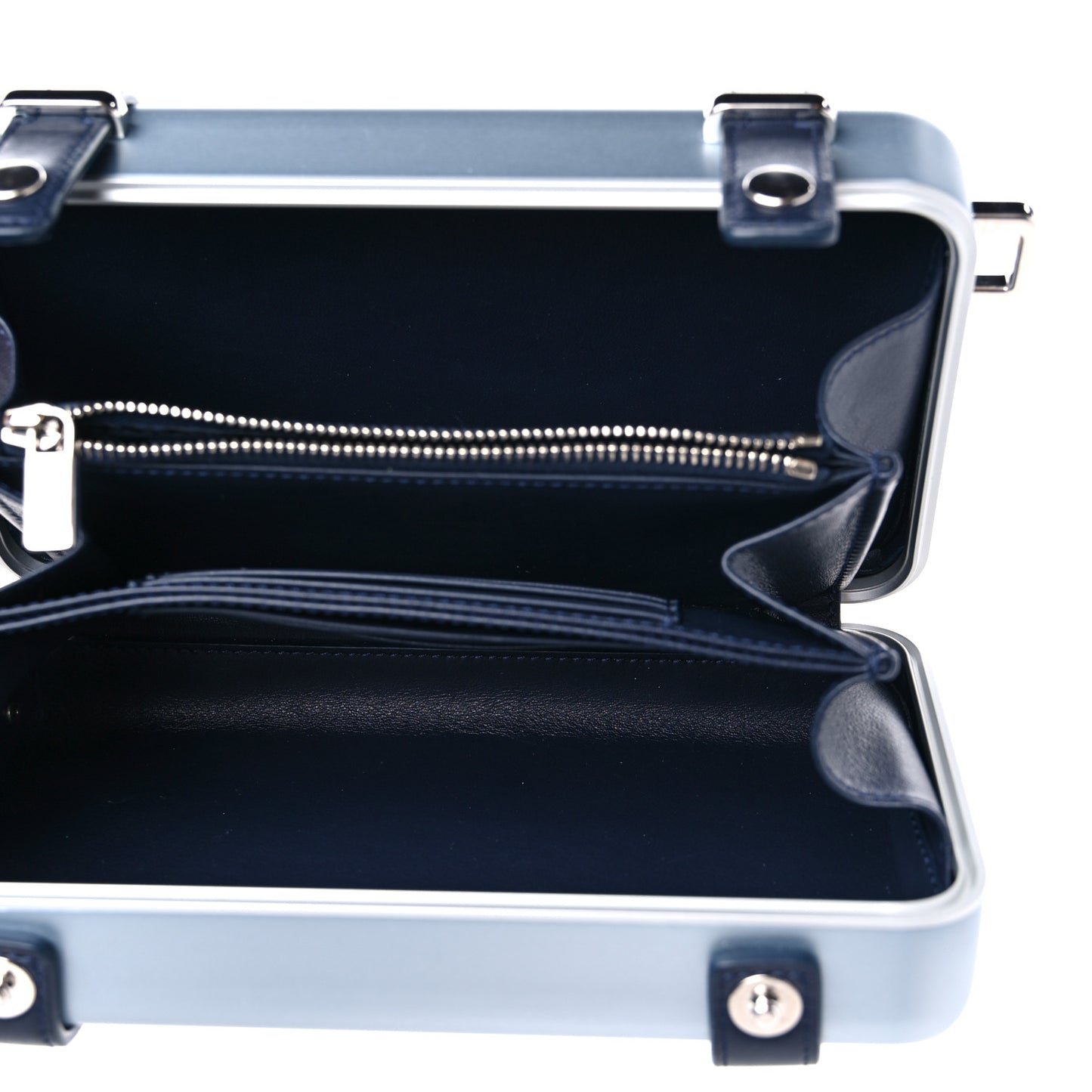 X RIMOWA Aluminum Personal Clutch On Strap Bleu