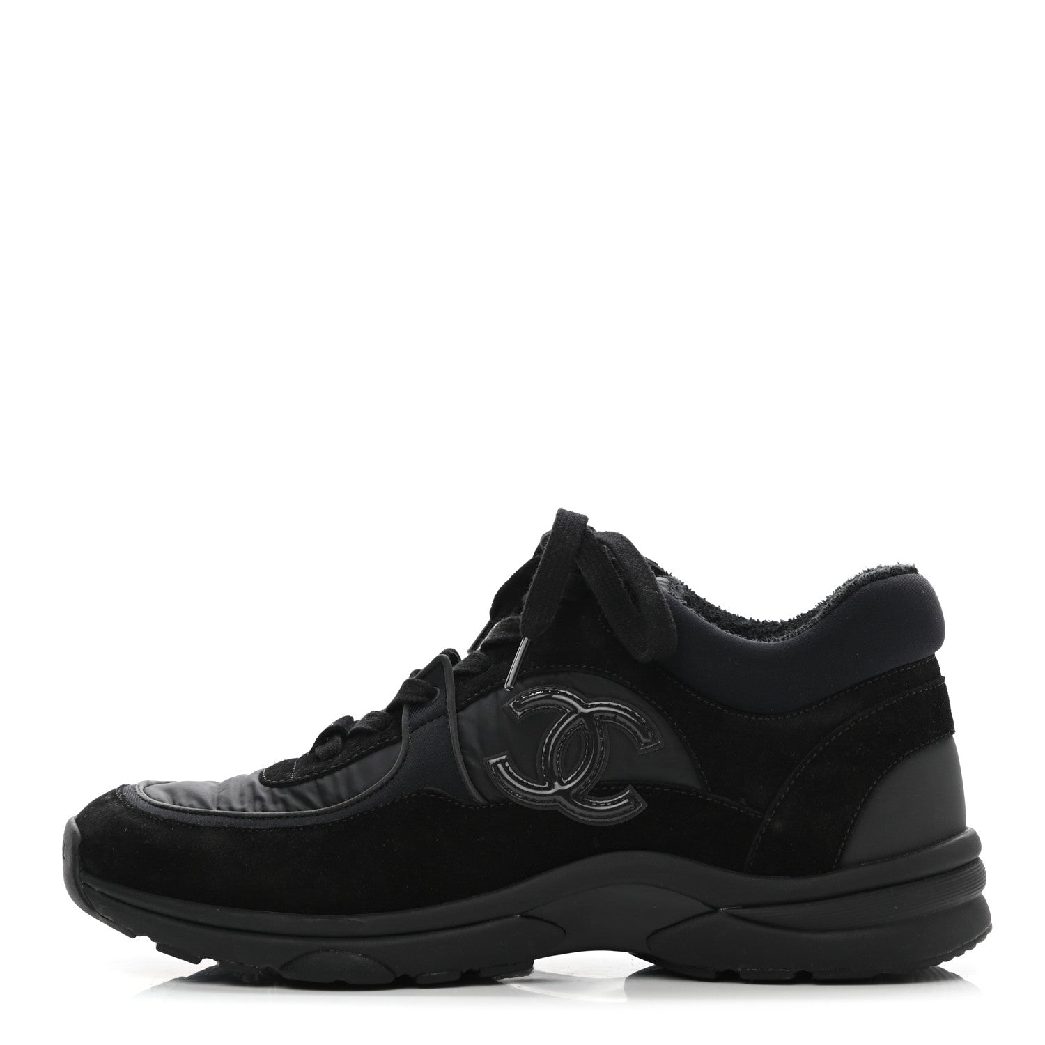 Chanel Nylon Calfskin Suede CC Sneakers 40 Black 1 of 8