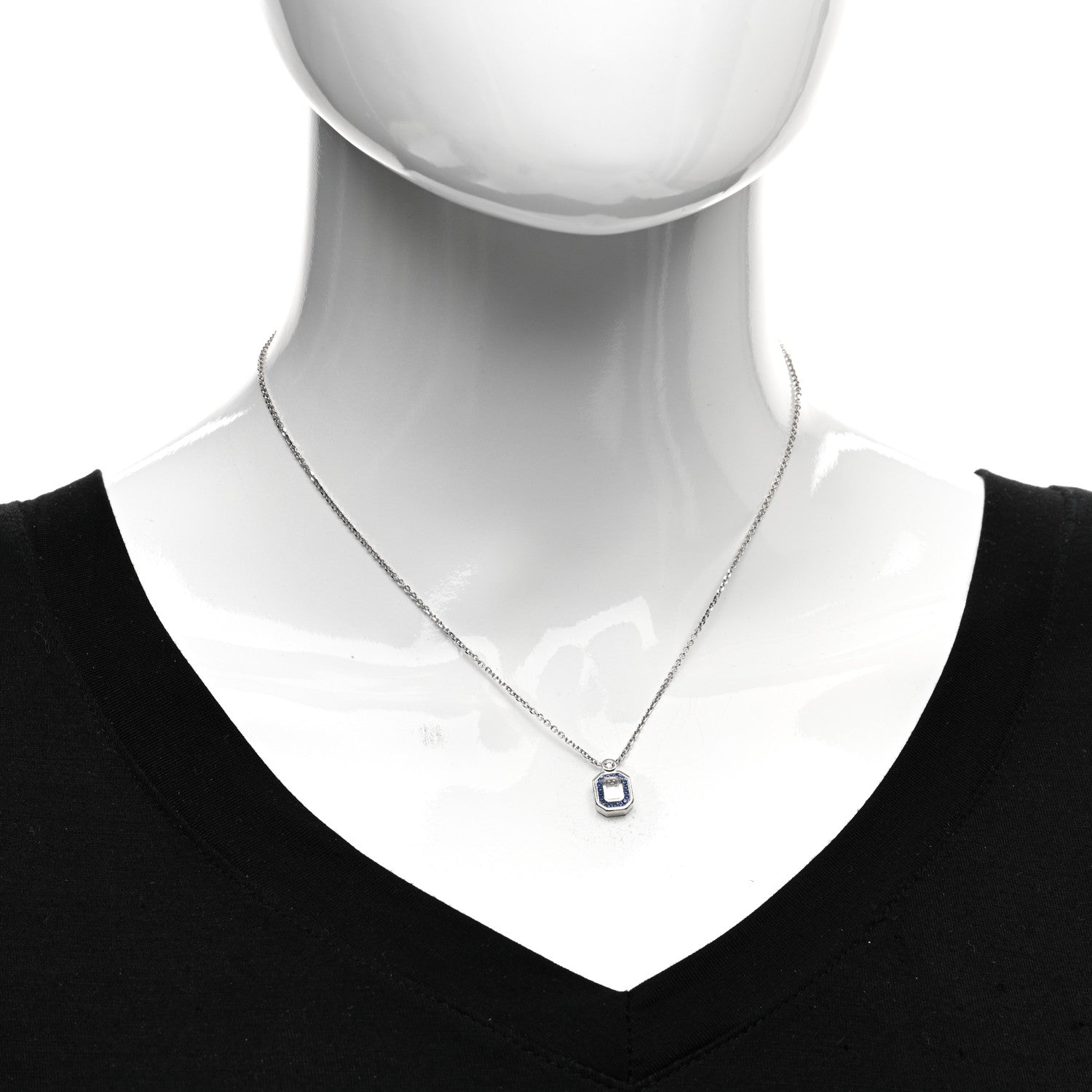 Harry Winston Platinum Diamond Blue Sapphire HW Logo Pendant Necklace 2 of 5