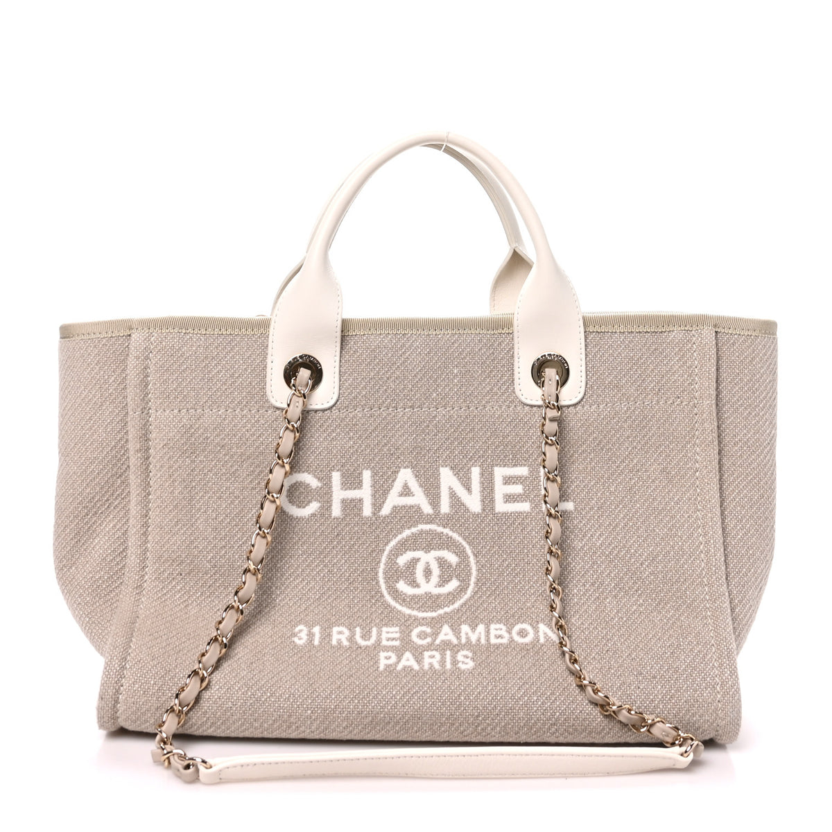 Chanel Mixed Fibers Calfskin Small Deauville Tote Beige White 1 of 11