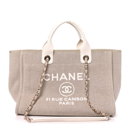 Chanel Mixed Fibers Calfskin Small Deauville Tote Beige White 1 of 11