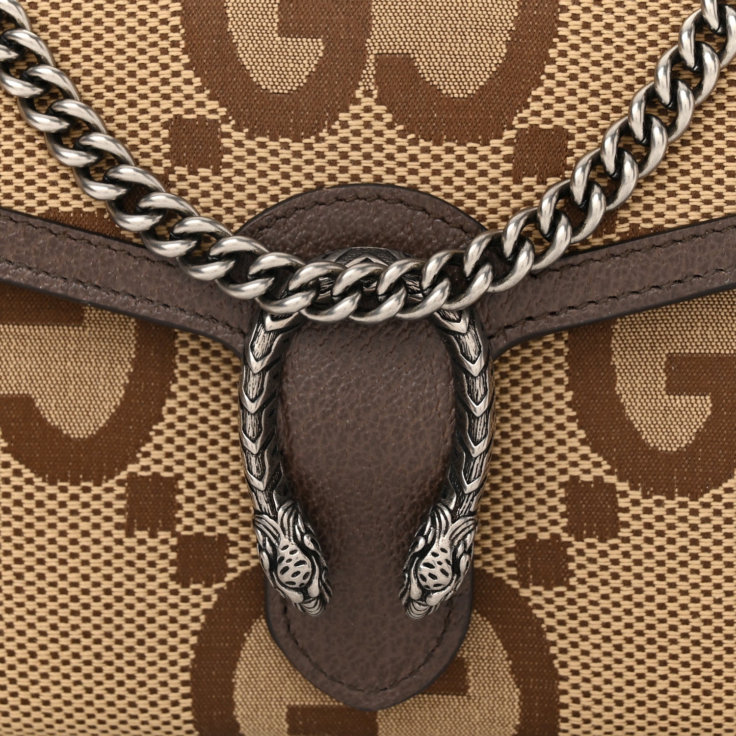 Gucci Monogram Jumbo GG Textured Dollar Calfskin Mini Dionysus Chain Wallet Camel Ebony New Acero 8 of 11