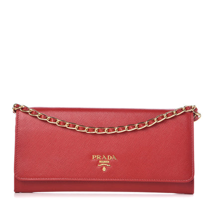 Prada Saffiano Metal Oro Chain Wallet Fuoco 1 of 8