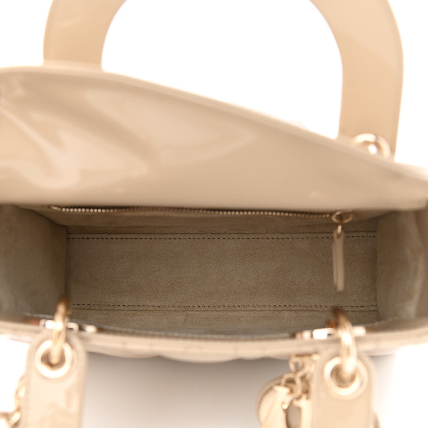 Patent Cannage Small Lady Dior Beige