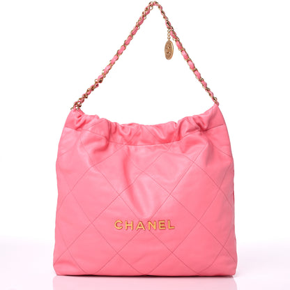 Chanel Shiny Calfskin Quilted Chanel 22 Drawstring Bag Coral Pink 2 of 15