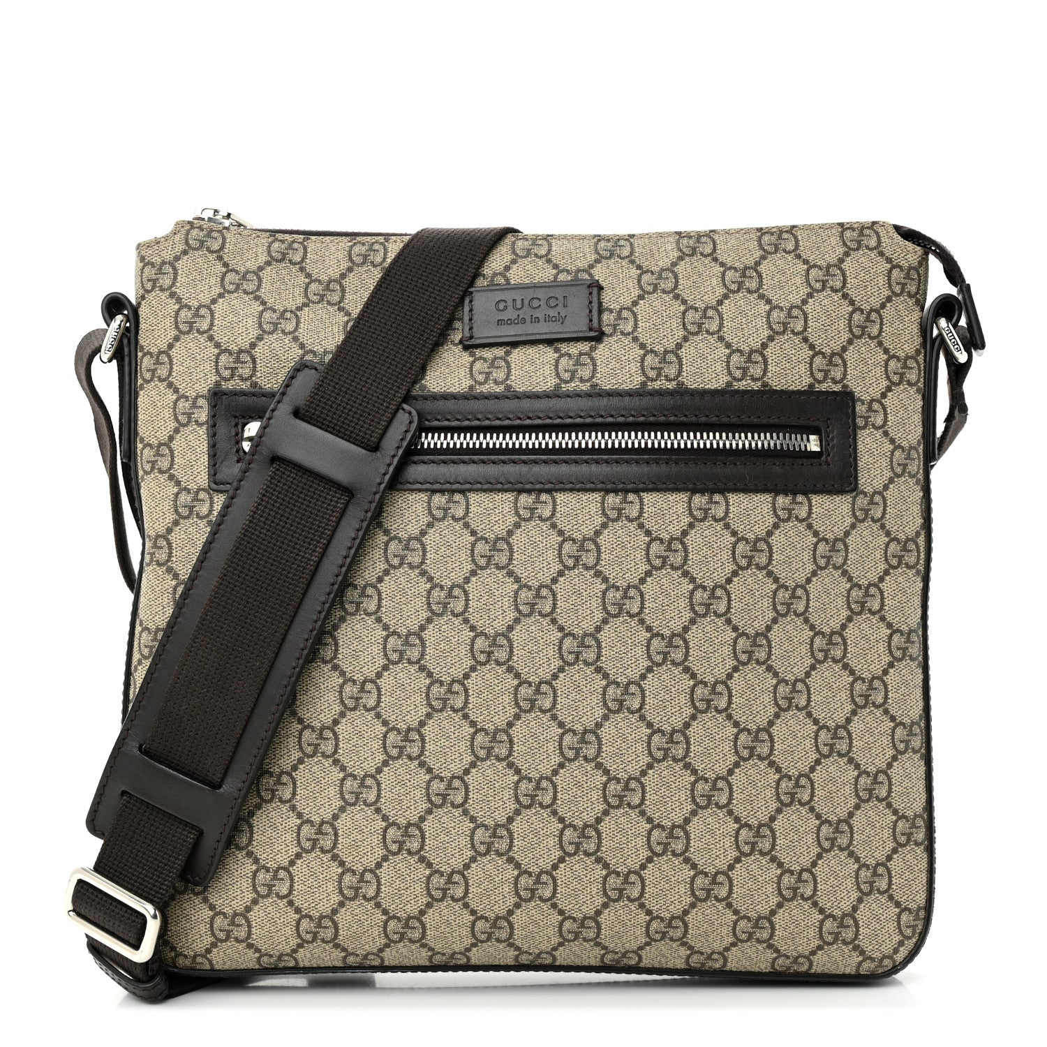 Gucci GG Supreme Monogram Medium Flat Messenger Bag Beige Brown 1 of 14