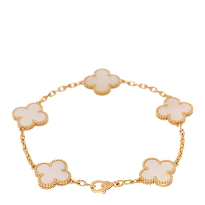 Van Cleef & Arpels 18K Yellow Gold Mother of Pearl 5 Motifs Vintage Alhambra Bracelet 2 of 5