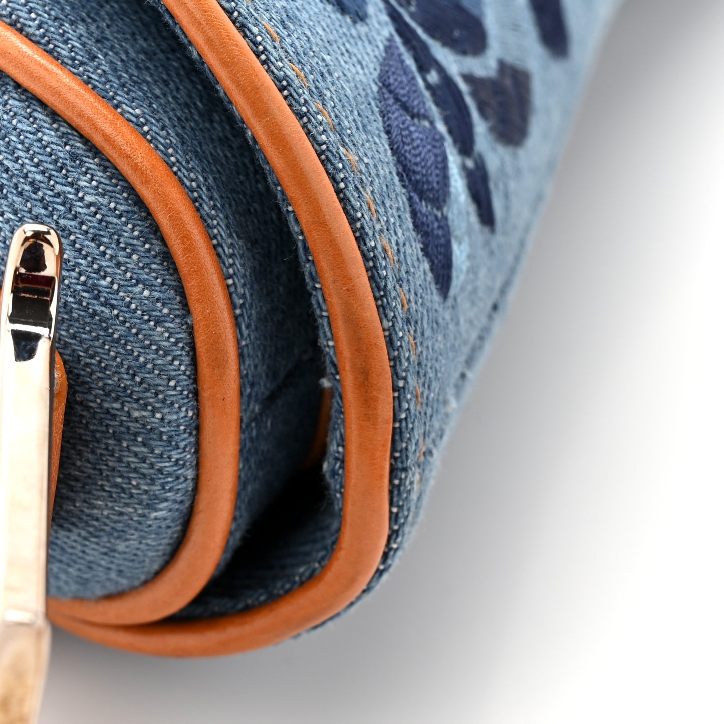 Denim Embroidered Saddle Bag Blue