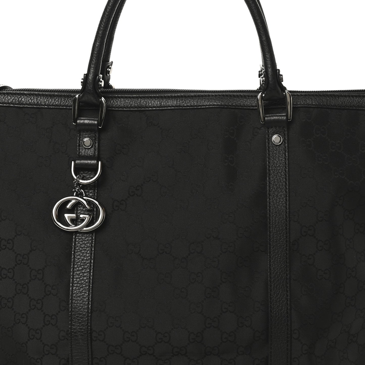 Nylon Monogram Medium GG Charm Dome Satchel Black