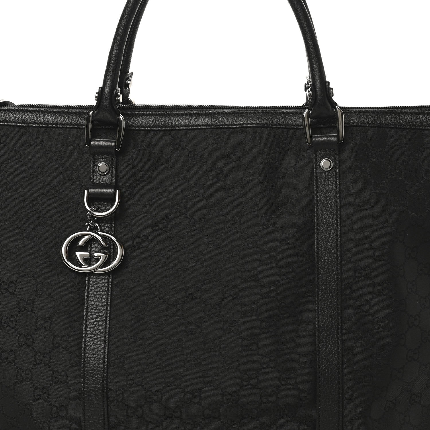Gucci Nylon Monogram Medium GG Charm Dome Satchel Black 8 of 10