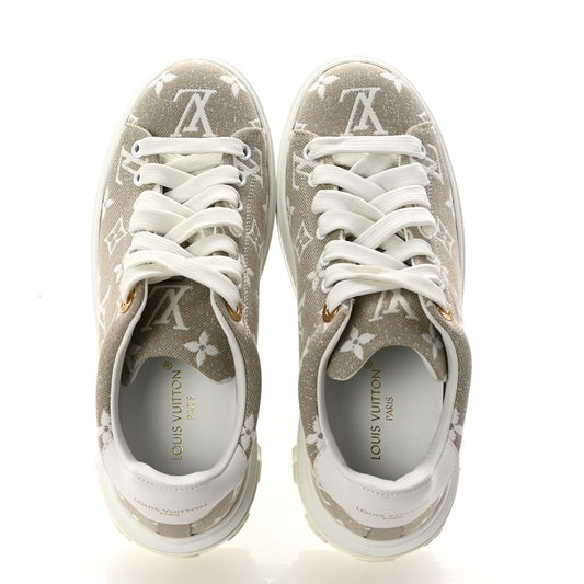 Denim Monogram Time Out Sneakers 36 Beige