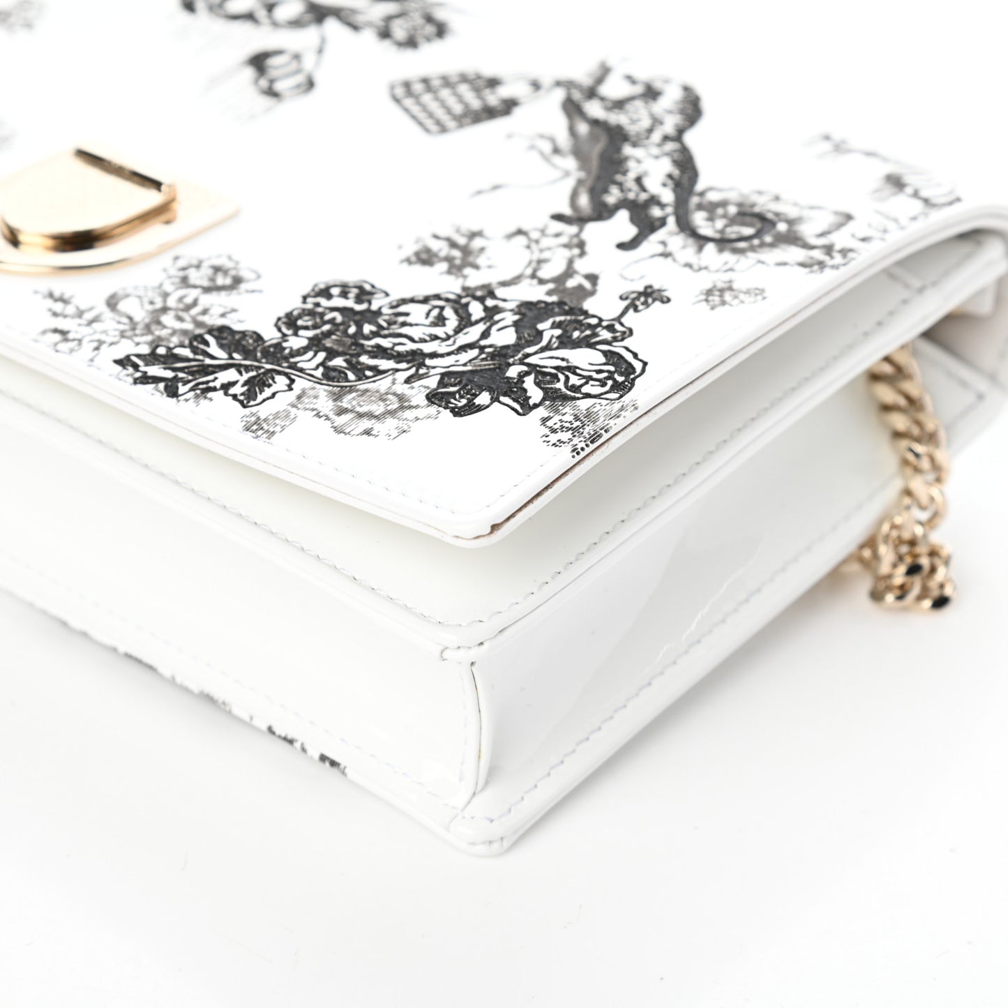Patent Toile de Jouy Diorama Wallet On Chain Pouch White